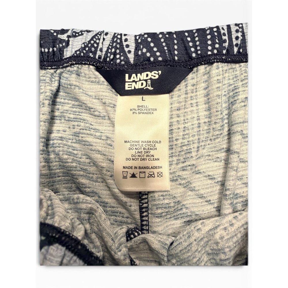 NWT Lands' End Beach Pants Womens L Navy White Tropical Wide Leg Side Slit 1099 - Picture 6 of 8
